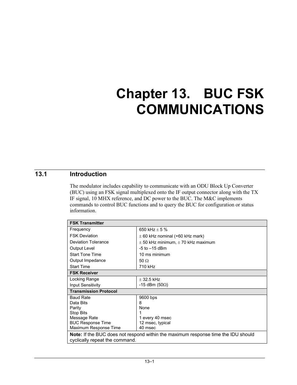 Chp_13 buc fsk communications, Introduction, Chapter 13. buc fsk communications | Comtech EF Data SNM-1001L User Manual | Page 223 / 344