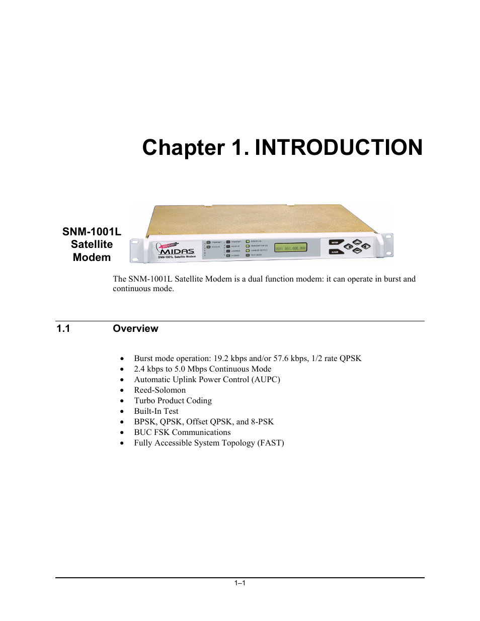 Chp_1 introduction, Overview, Chapter 1. introduction | Comtech EF Data SNM-1001L User Manual | Page 25 / 344