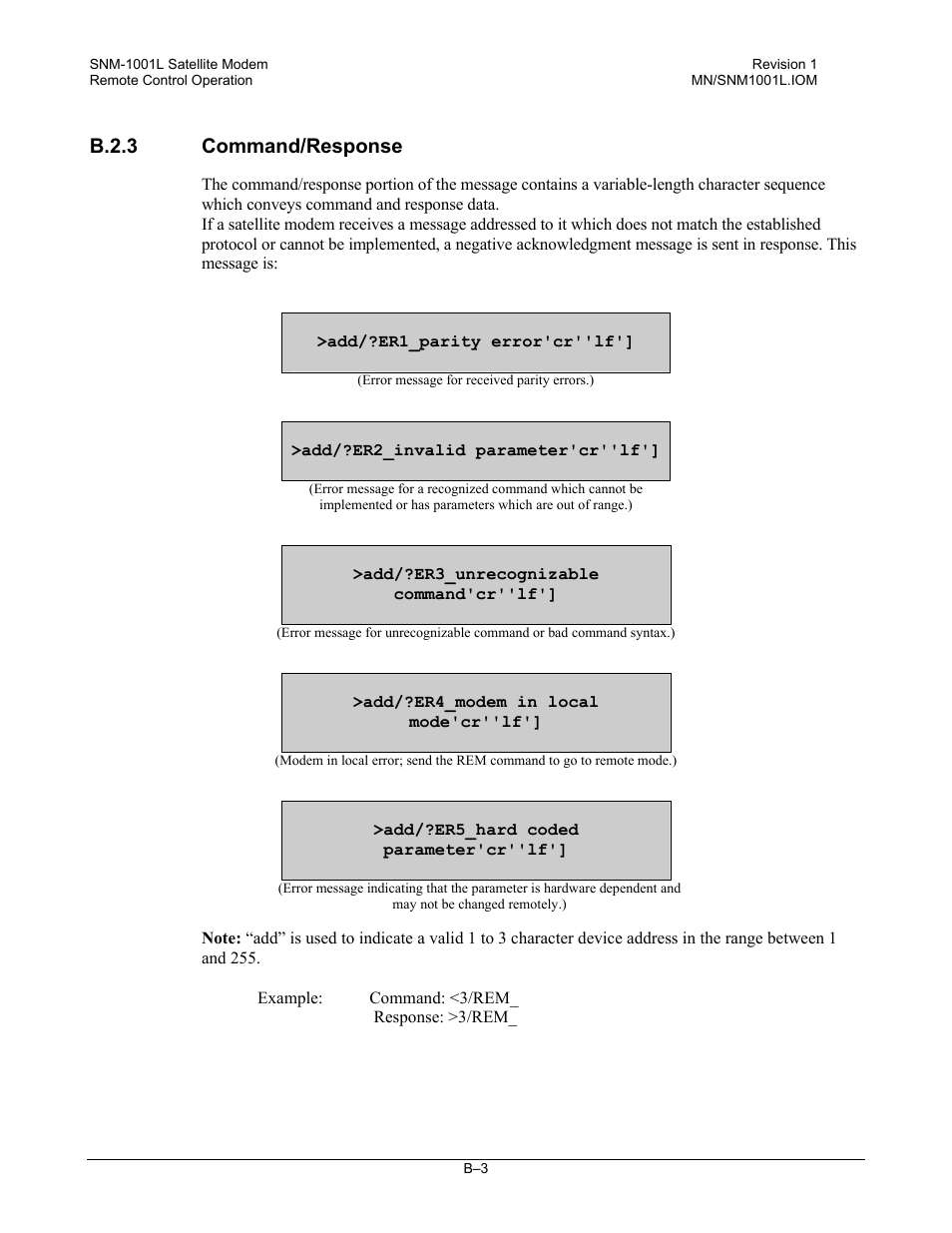 Command/response, B.2.3 command/response | Comtech EF Data SNM-1001L User Manual | Page 277 / 344