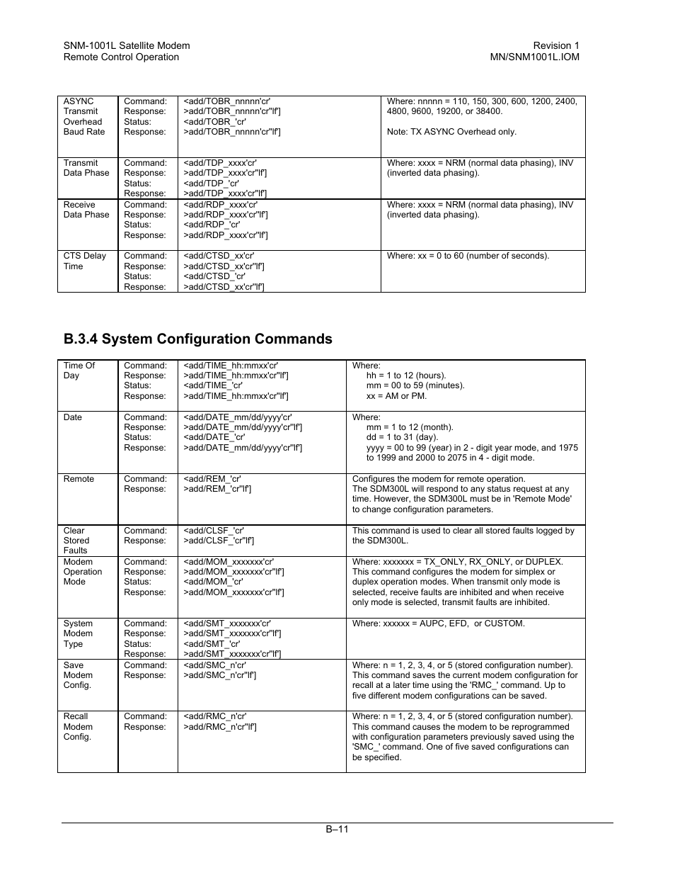 System configuration commands, B.3.4 system configuration commands | Comtech EF Data SNM-1001L User Manual | Page 285 / 344