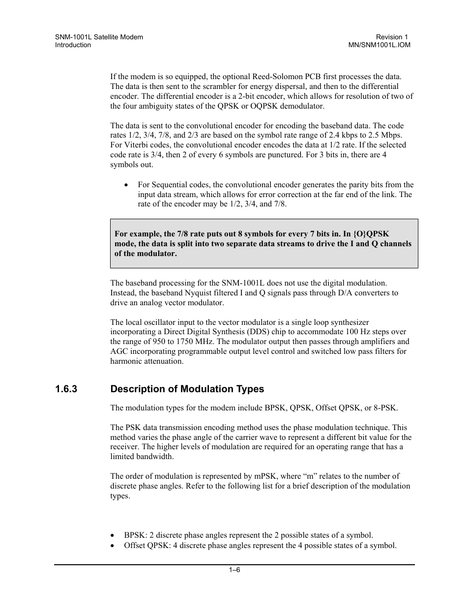 Description of modulation types, 3 description of modulation types | Comtech EF Data SNM-1001L User Manual | Page 30 / 344