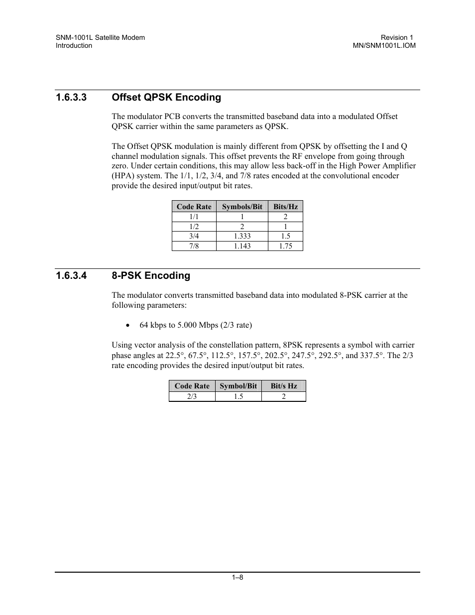 Offset qpsk encoding, Psk encoding, 3 offset qpsk encoding | 4 8-psk encoding | Comtech EF Data SNM-1001L User Manual | Page 32 / 344