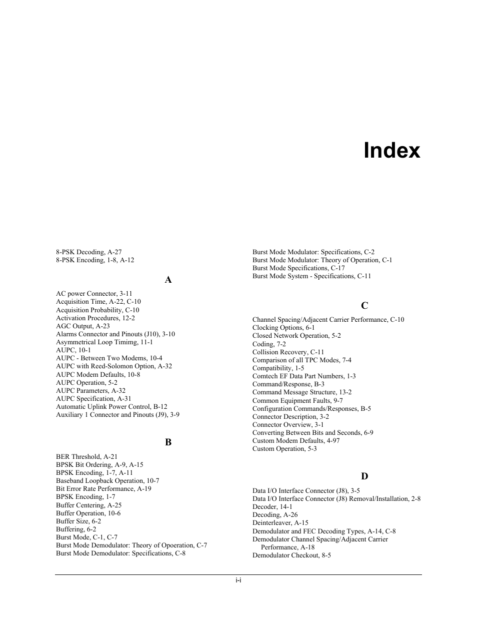 Index | Comtech EF Data SNM-1001L User Manual | Page 337 / 344