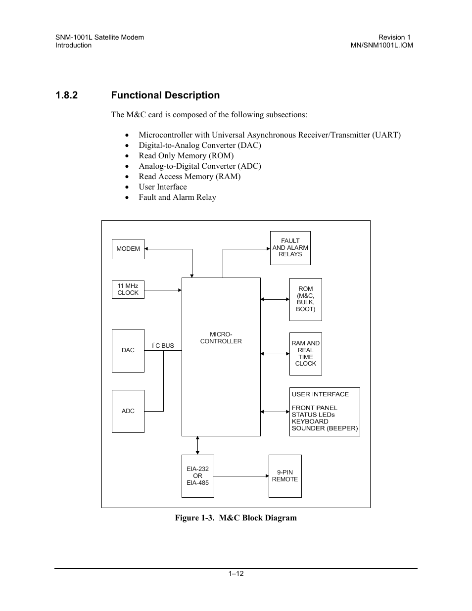 Functional description, 2 functional description, Figure 1-3. m&c block diagram | Comtech EF Data SNM-1001L User Manual | Page 36 / 344
