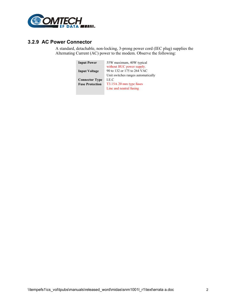 9 ac power connector | Comtech EF Data SNM-1001L User Manual | Page 4 / 344