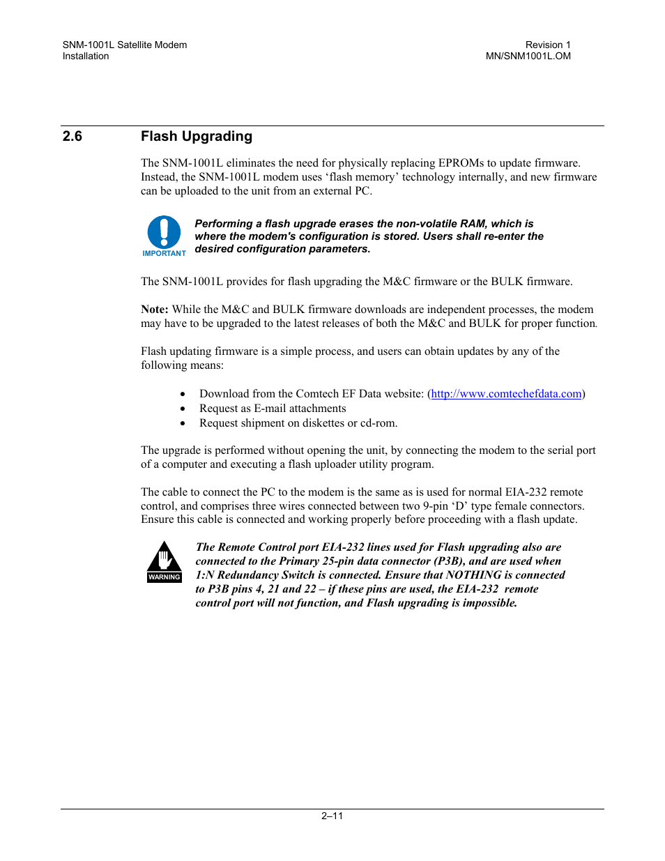 Flash upgrading, 6 flash upgrading | Comtech EF Data SNM-1001L User Manual | Page 51 / 344