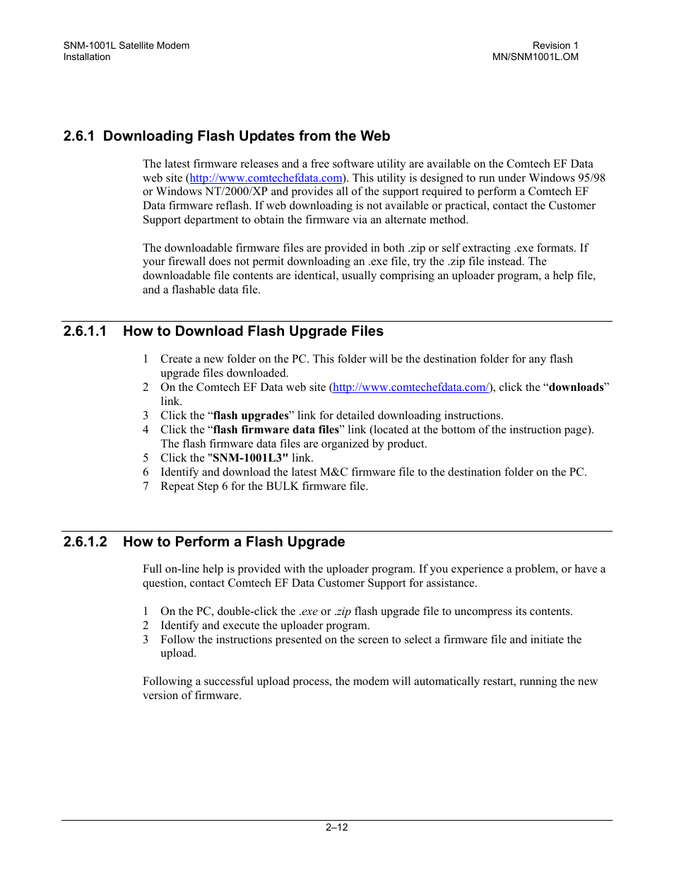 Downloading flash updates from the web, How to download flash upgrade files, How to perform a flash upgrade | Comtech EF Data SNM-1001L User Manual | Page 52 / 344