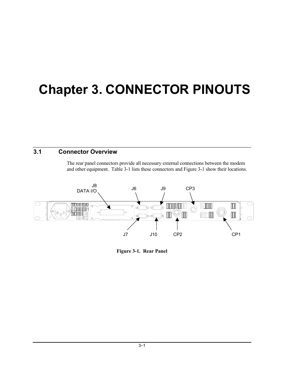 Chp_3 connector pinouts, Connector overview, Chapter 3. connector pinouts | Comtech EF Data SNM-1001L User Manual | Page 53 / 344