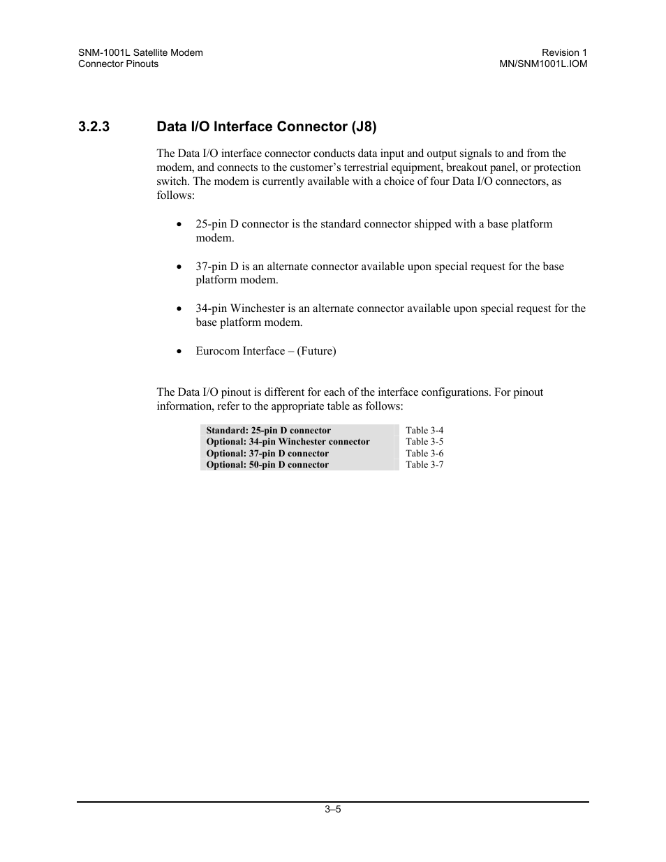 Data i/o interface connector (j8), 3 data i/o interface connector (j8) | Comtech EF Data SNM-1001L User Manual | Page 57 / 344