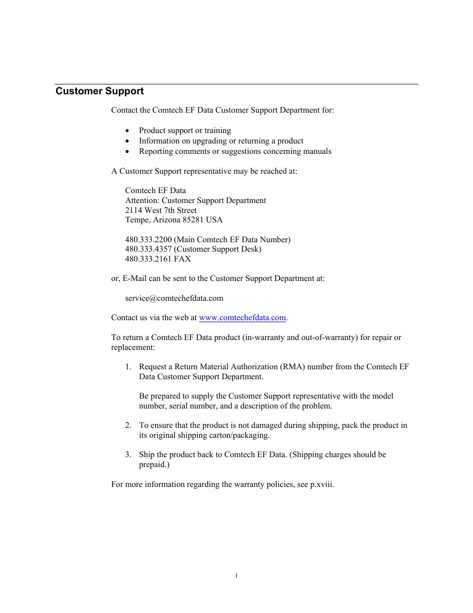 Customer support | Comtech EF Data SNM-1001L User Manual | Page 6 / 344