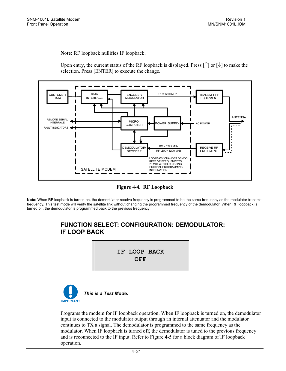 If loop back off | Comtech EF Data SNM-1001L User Manual | Page 85 / 344