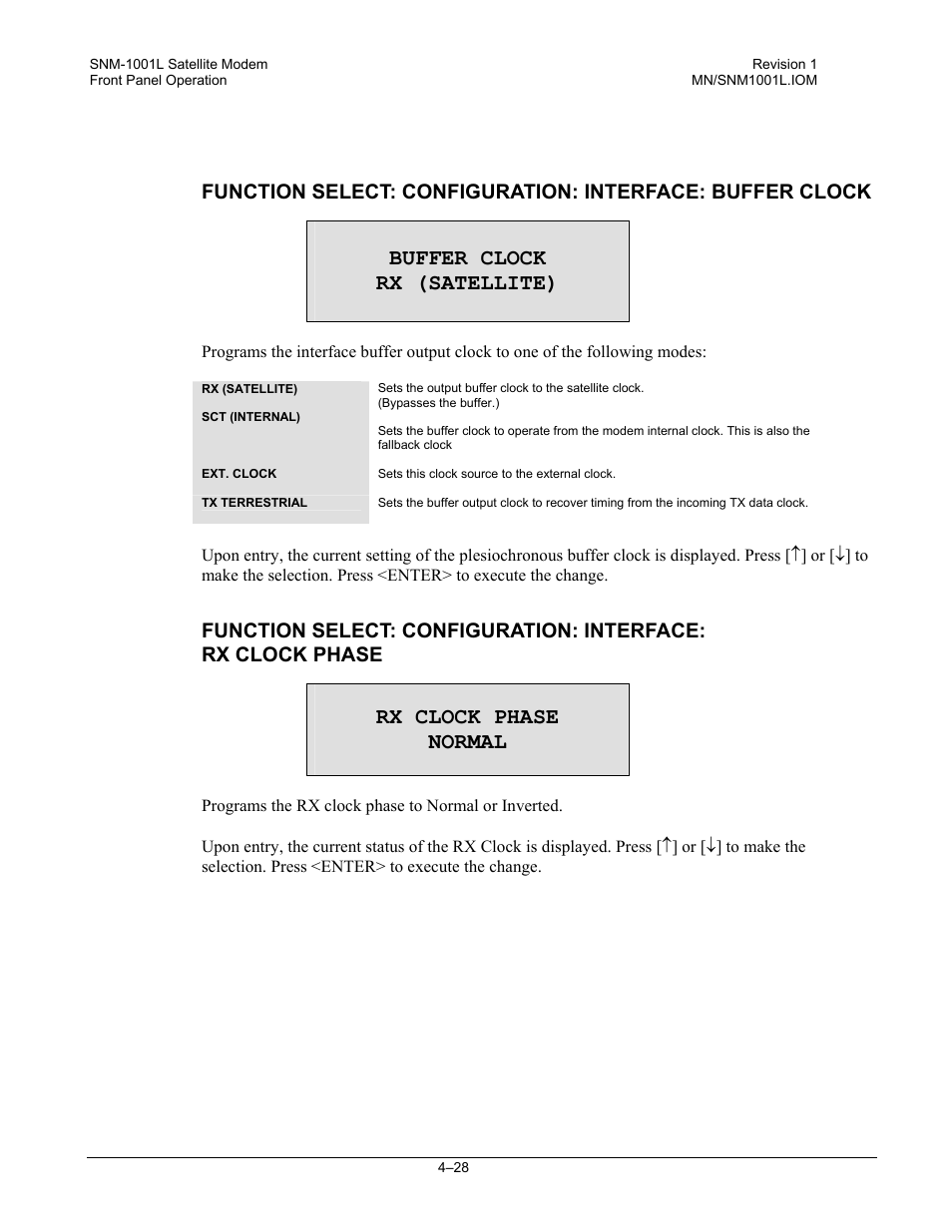 Buffer clock rx (satellite), Rx clock phase normal | Comtech EF Data SNM-1001L User Manual | Page 92 / 344