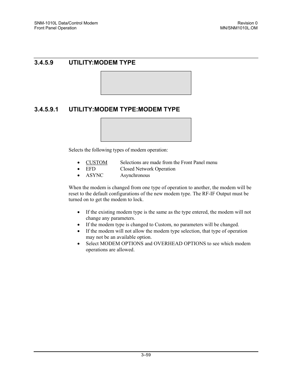 Utility:modem type, Utility:modem type:modem type | Comtech EF Data SNM-1010L User Manual | Page 107 / 266