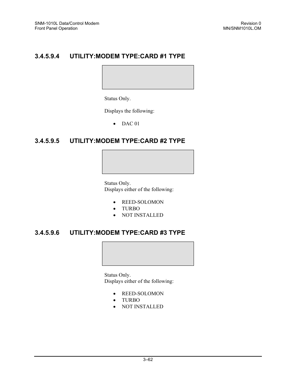 Utility:modem type:card #1 type, Utility:modem type:card #2 type, Utility:modem type:card #3 type | Comtech EF Data SNM-1010L User Manual | Page 110 / 266