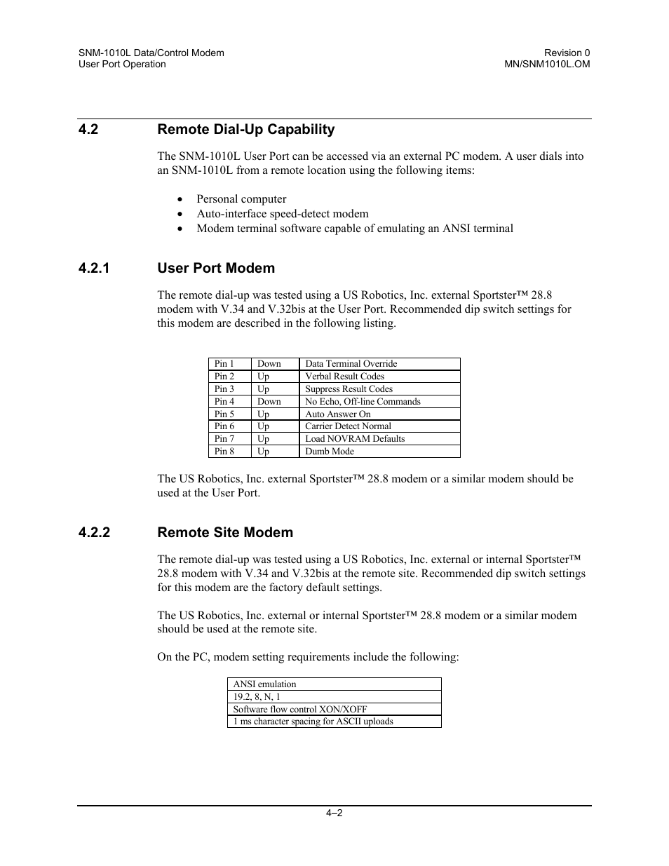 2 remote dial-up capability, 1 user port modem, 2 remote site modem | Comtech EF Data SNM-1010L User Manual | Page 120 / 266