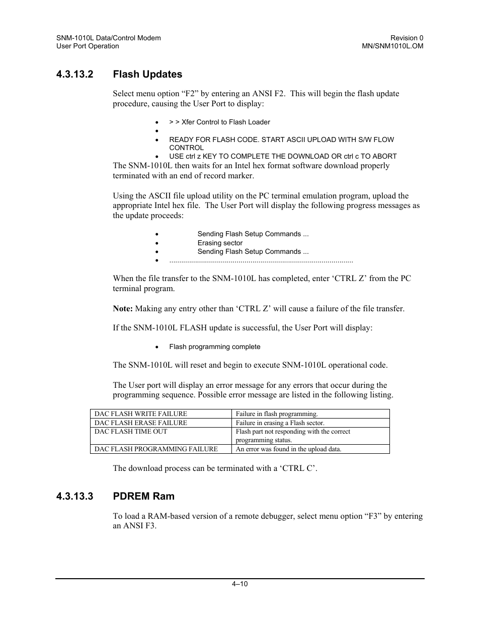 2 flash updates, 3 pdrem ram | Comtech EF Data SNM-1010L User Manual | Page 128 / 266