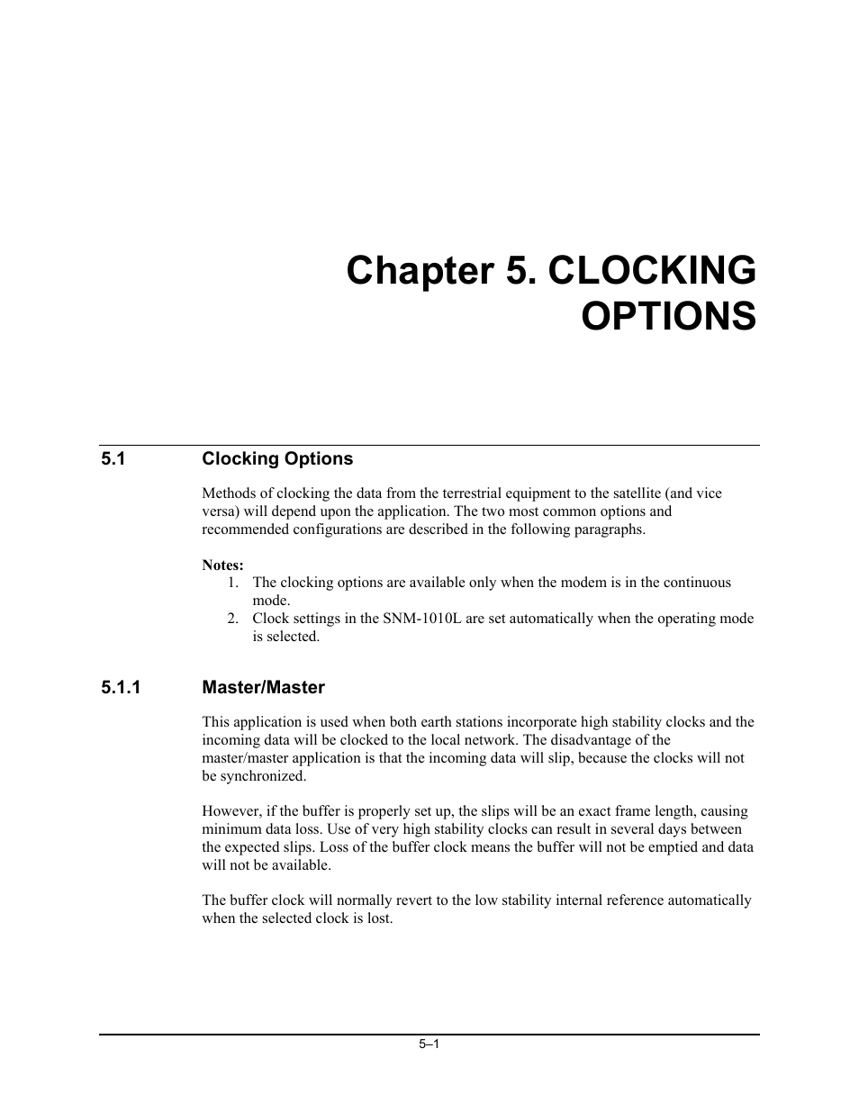 Clocking options, Master/master, Chapter 5. clocking options | Comtech EF Data SNM-1010L User Manual | Page 151 / 266