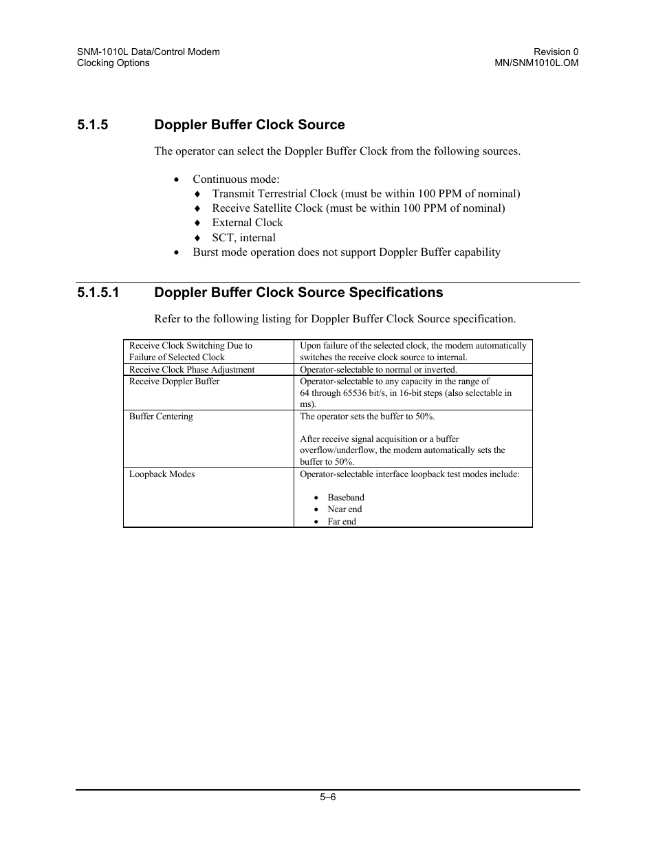 Doppler buffer clock source, Doppler buffer clock source specifications, 5 doppler buffer clock source | 1 doppler buffer clock source specifications | Comtech EF Data SNM-1010L User Manual | Page 156 / 266