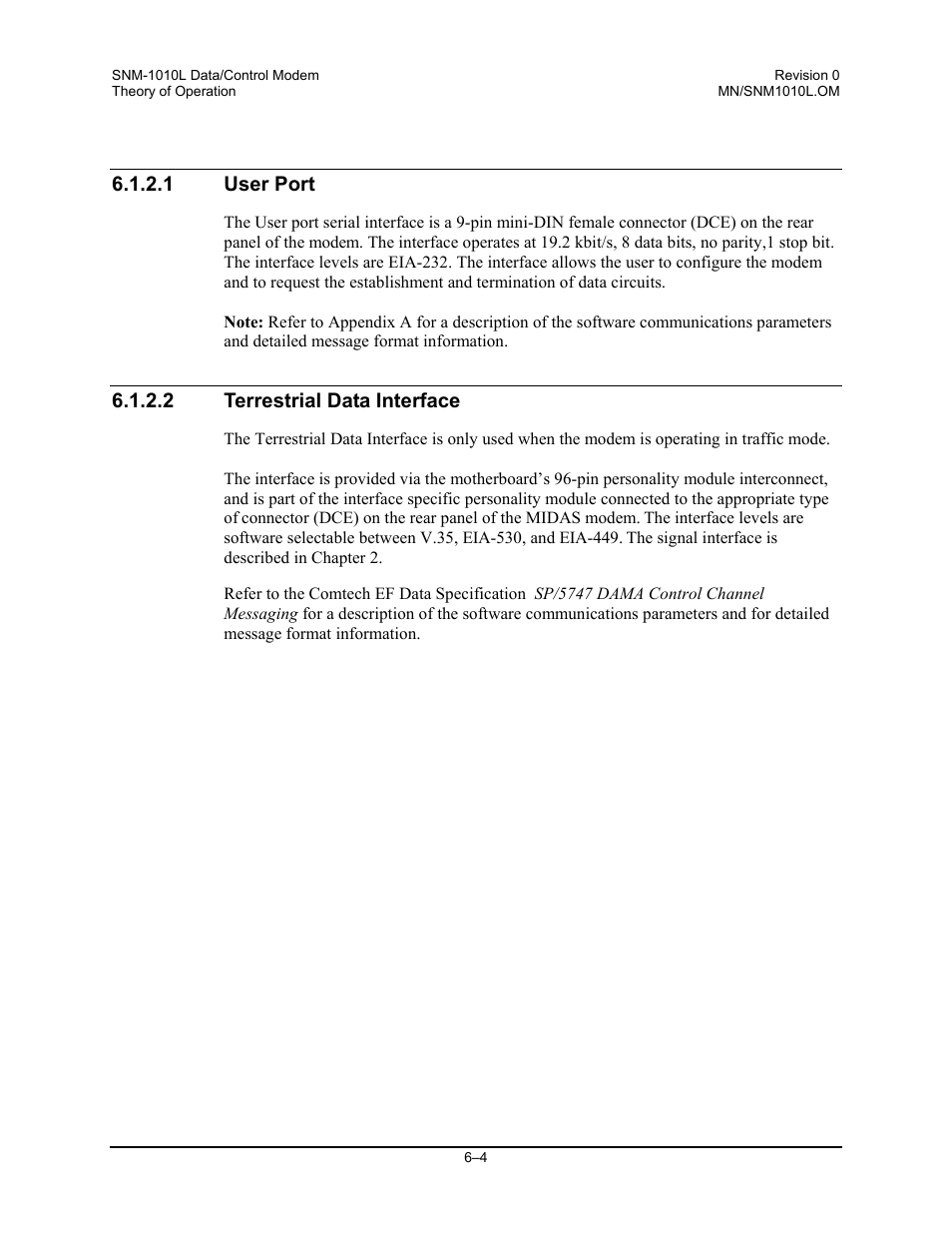 User port, Terrestrial data interface, 1 user port | 2 terrestrial data interface | Comtech EF Data SNM-1010L User Manual | Page 166 / 266