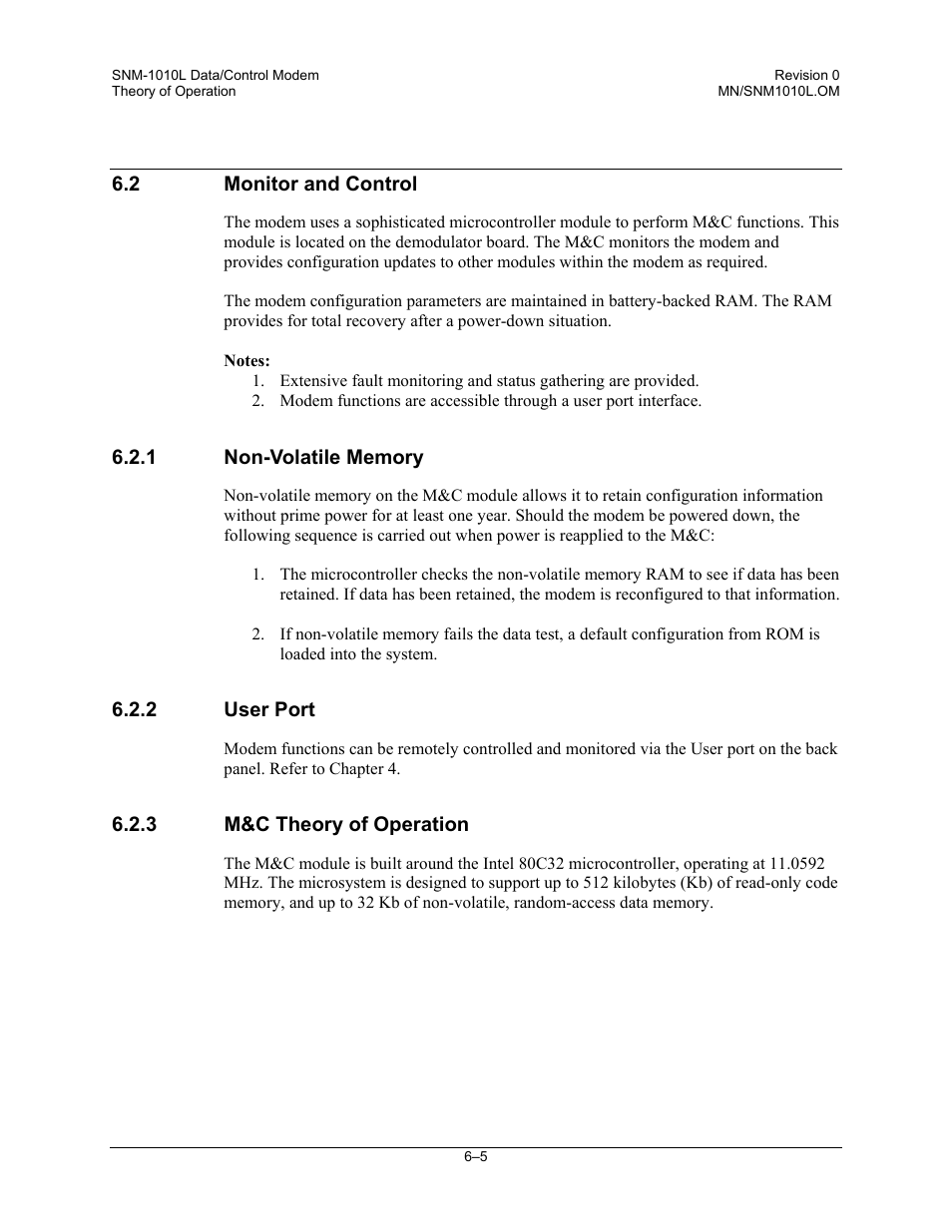 Monitor and control, Non-volatile memory, User port | M&c theory of operation | Comtech EF Data SNM-1010L User Manual | Page 167 / 266