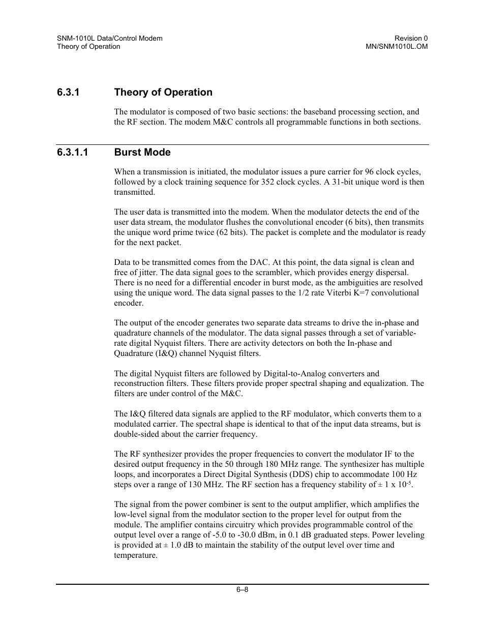 Theory of operation, Burst mode, 1 theory of operation | 1 burst mode | Comtech EF Data SNM-1010L User Manual | Page 170 / 266