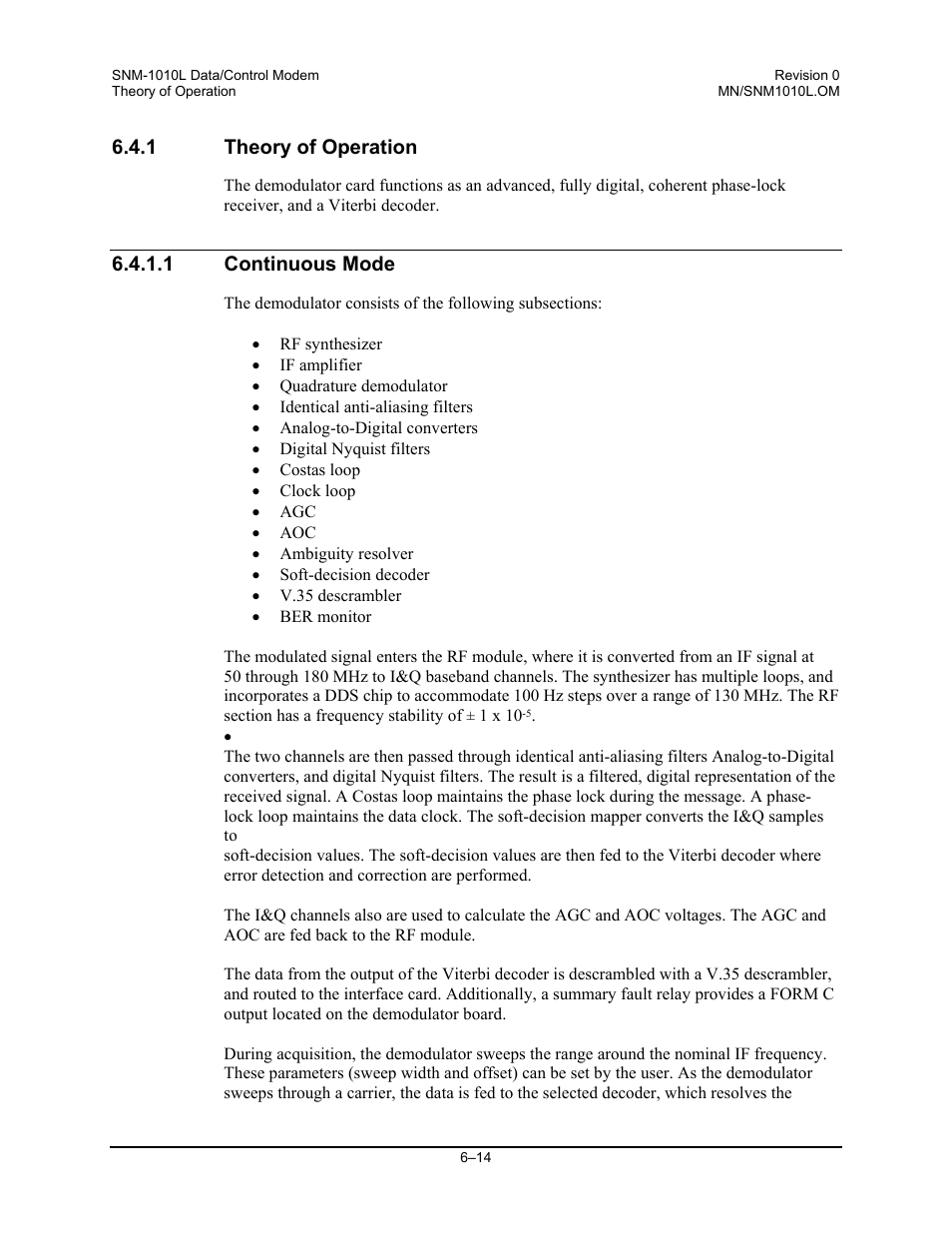 Theory of operation, Continuous mode, 1 theory of operation | 1 continuous mode | Comtech EF Data SNM-1010L User Manual | Page 176 / 266