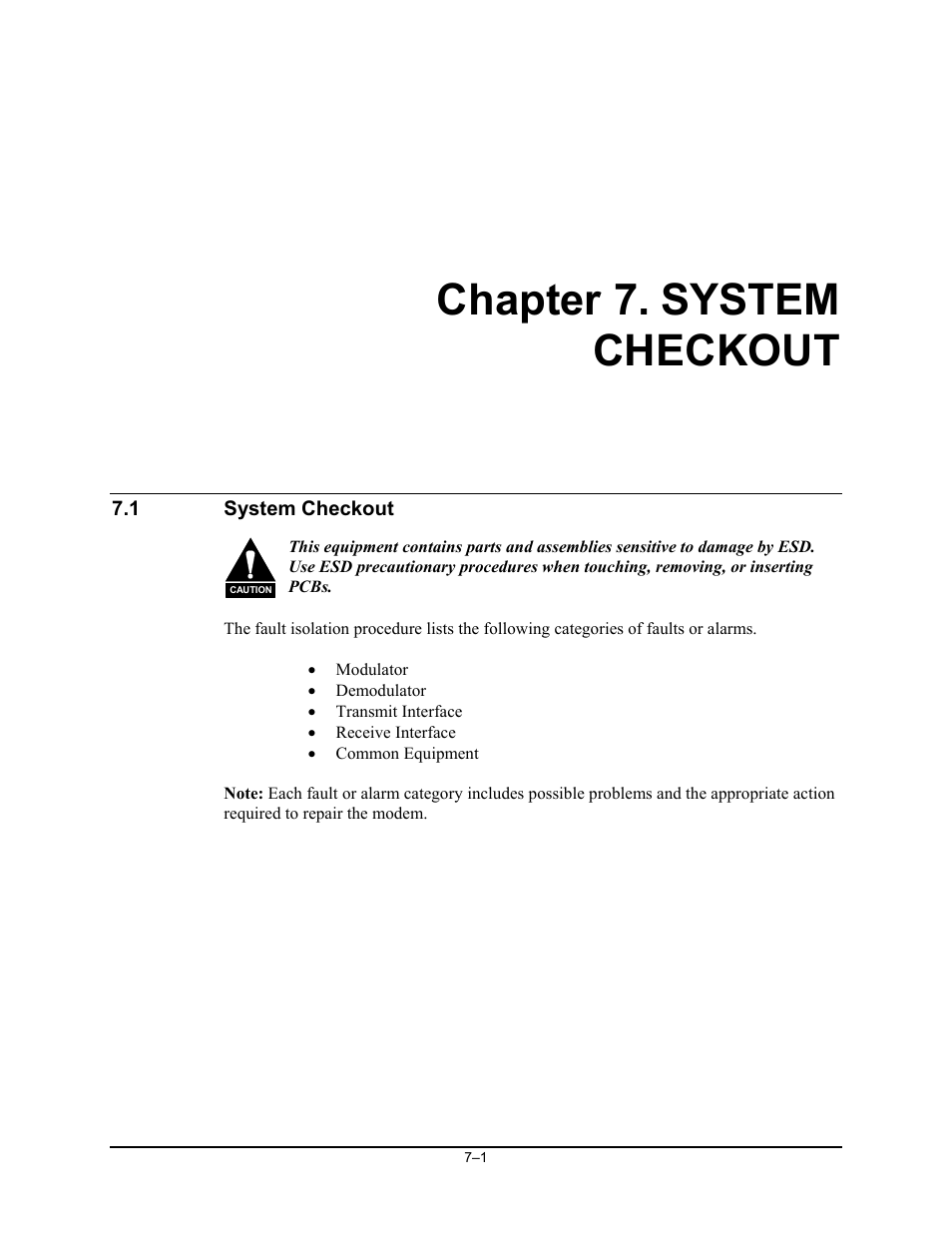 System checkout, Chapter 7. system checkout | Comtech EF Data SNM-1010L User Manual | Page 181 / 266