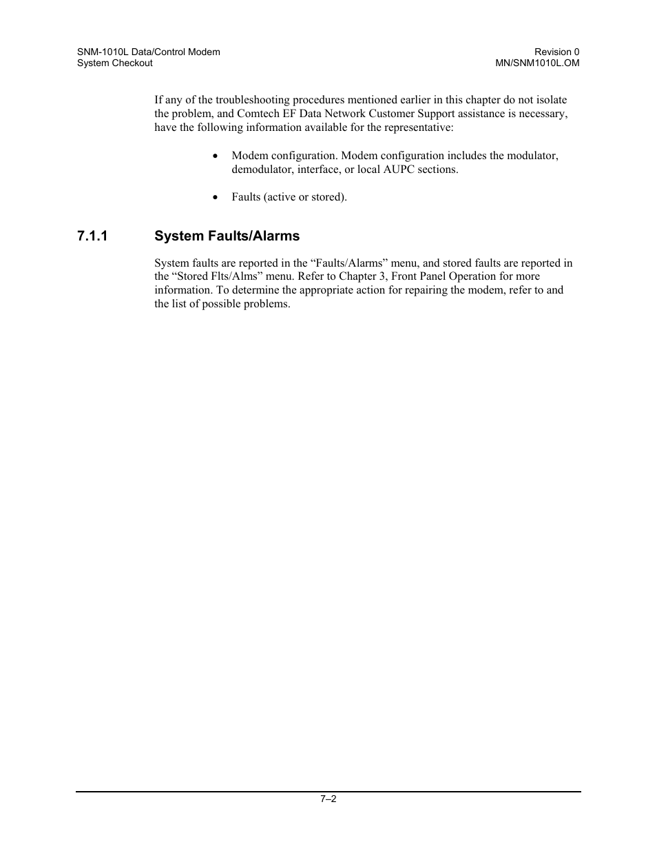 System faults/alarms, 1 system faults/alarms | Comtech EF Data SNM-1010L User Manual | Page 182 / 266