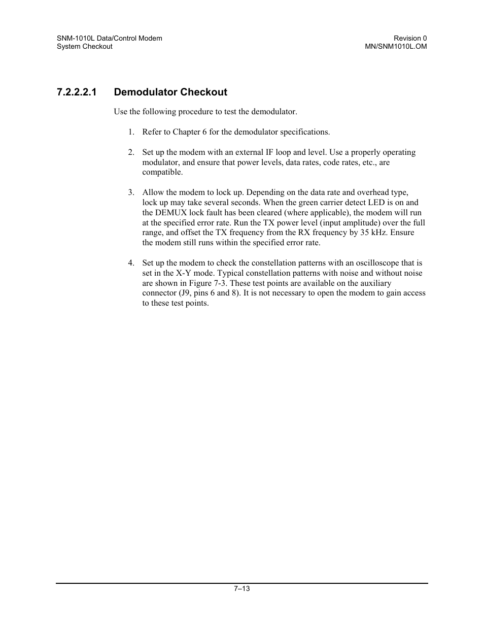 Demodulator checkout, 1 demodulator checkout | Comtech EF Data SNM-1010L User Manual | Page 193 / 266