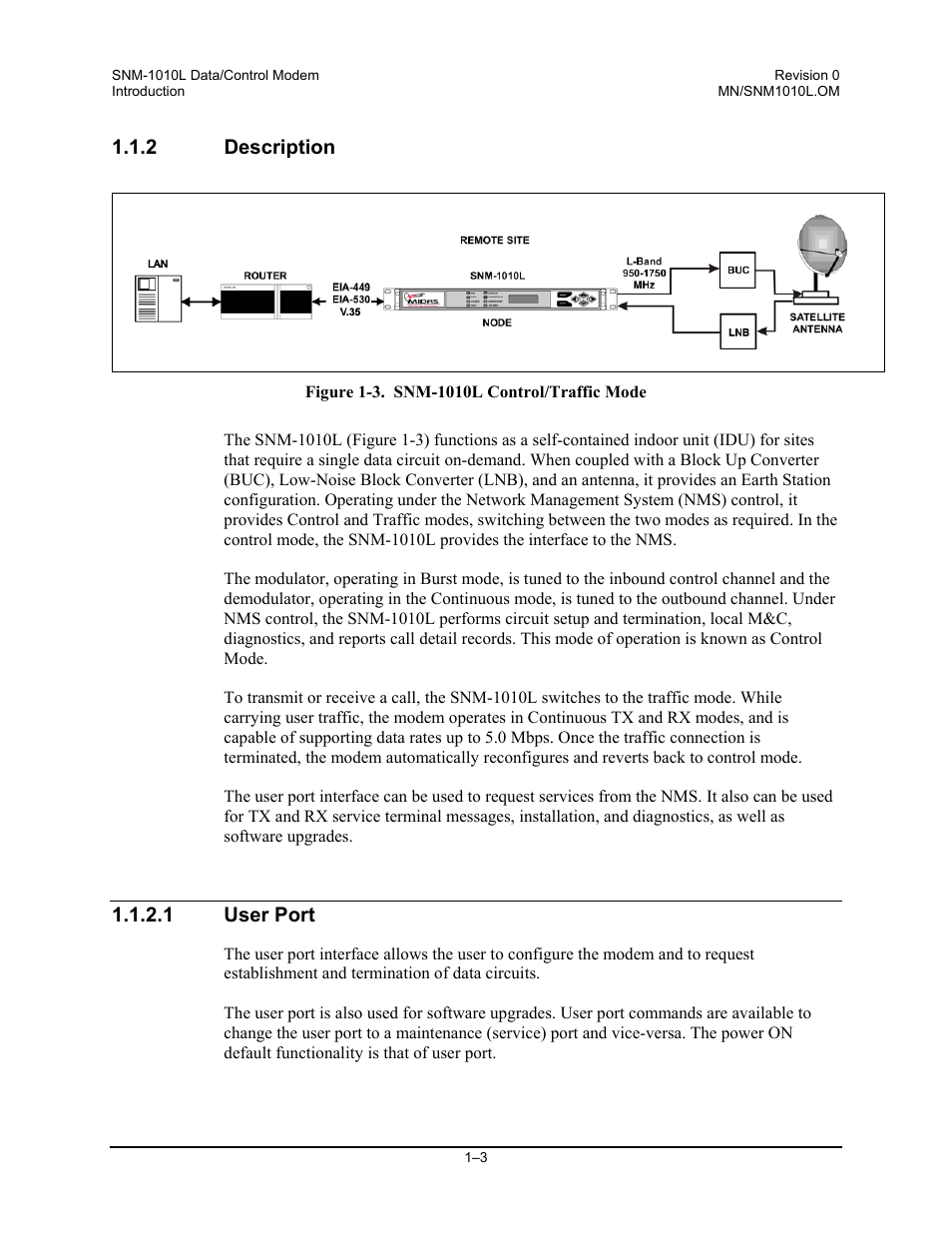 Description, User port, 2 description | 1 user port | Comtech EF Data SNM-1010L User Manual | Page 23 / 266