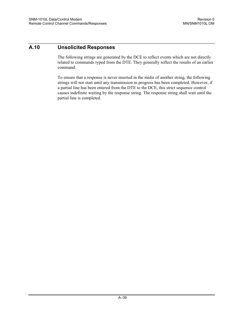 Unsolicited responses, A.10 unsolicited responses | Comtech EF Data SNM-1010L User Manual | Page 237 / 266