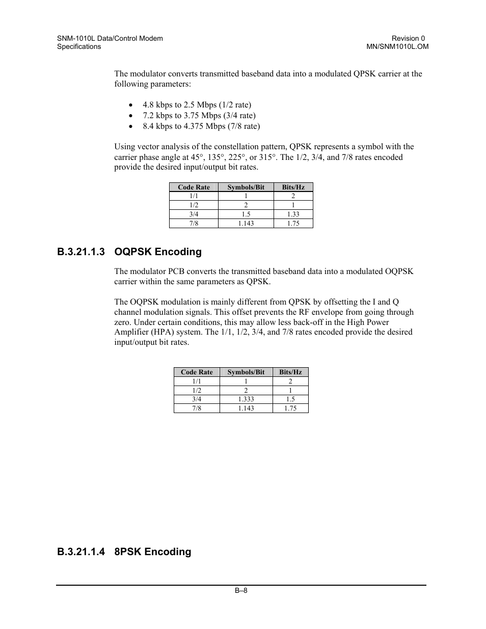 Oqpsk encoding, 8psk encoding | Comtech EF Data SNM-1010L User Manual | Page 250 / 266