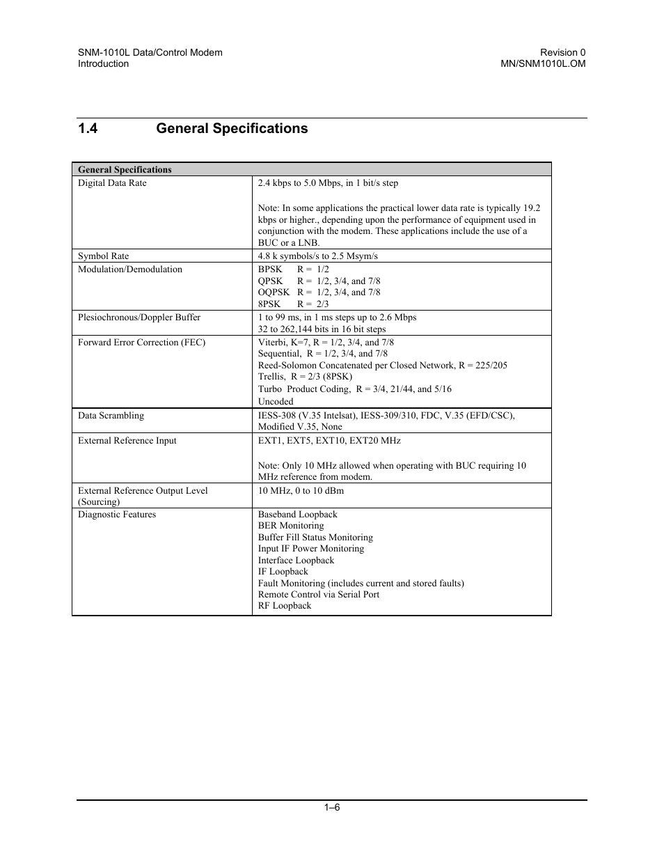 General specifications, 4 general specifications | Comtech EF Data SNM-1010L User Manual | Page 26 / 266