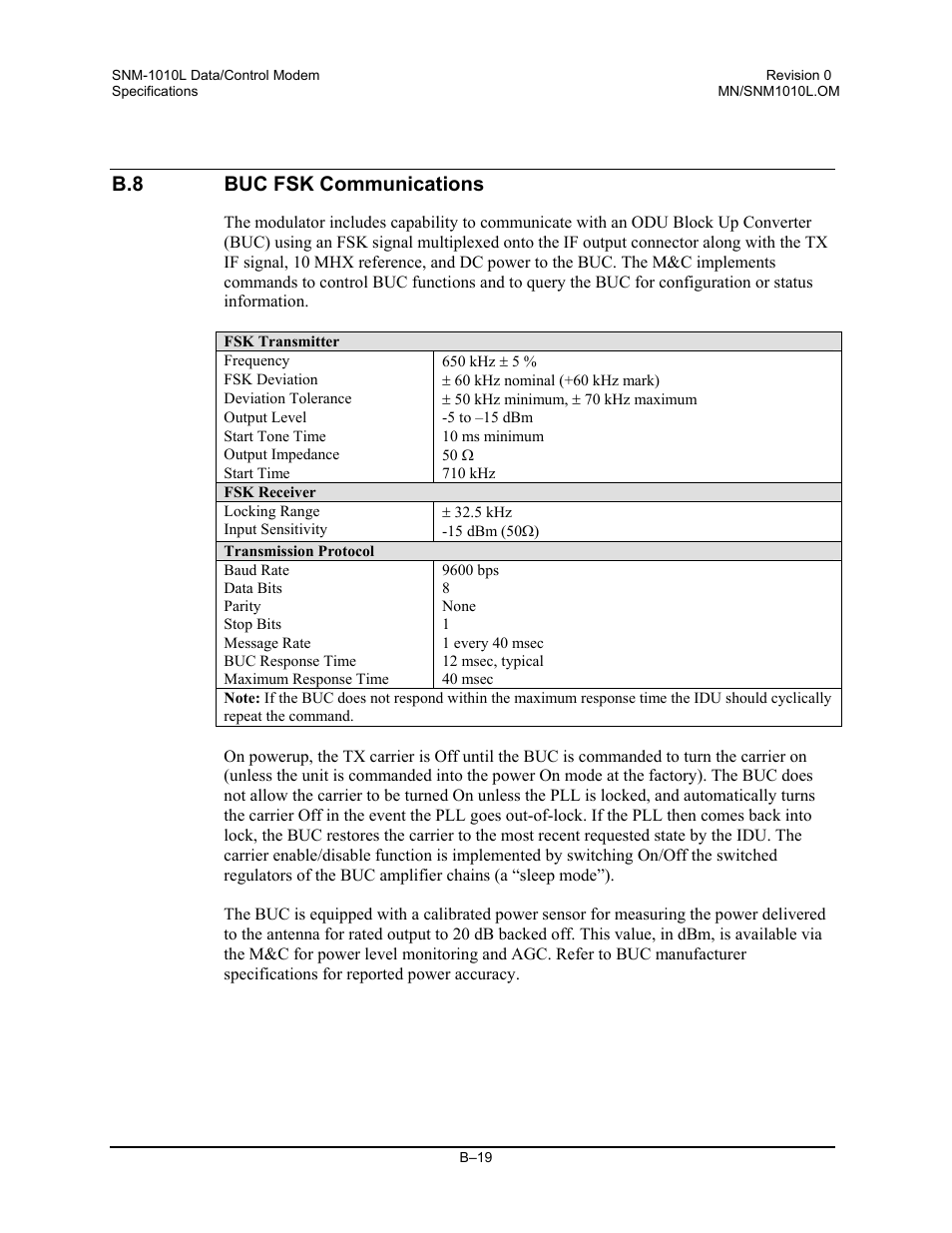 Buc fsk communications, B.8 buc fsk communications | Comtech EF Data SNM-1010L User Manual | Page 261 / 266