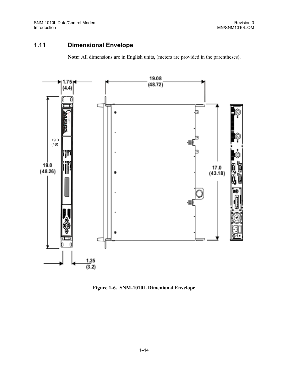 Dimensional envelope, 11 dimensional envelope | Comtech EF Data SNM-1010L User Manual | Page 34 / 266