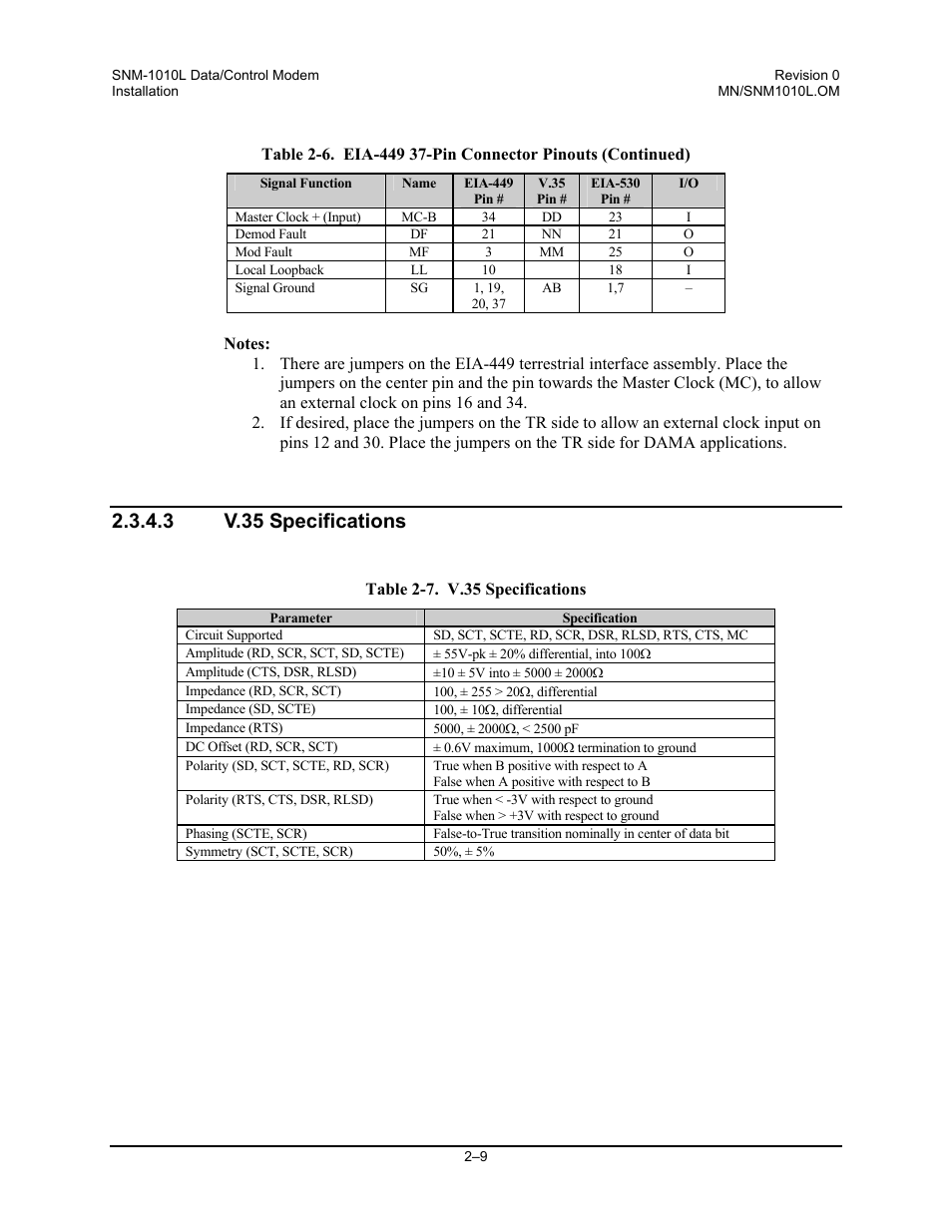 V.35 specifications, 3 v.35 specifications | Comtech EF Data SNM-1010L User Manual | Page 43 / 266