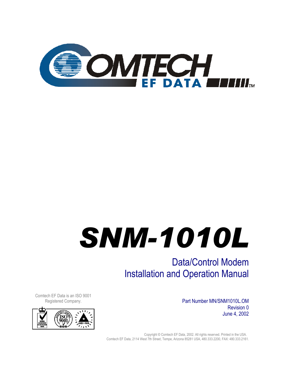Snm-1010l | Comtech EF Data SNM-1010L User Manual | Page 5 / 266
