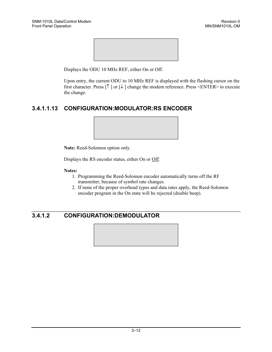 Configuration:modulator:rs encoder, Configuration:demodulator | Comtech EF Data SNM-1010L User Manual | Page 60 / 266