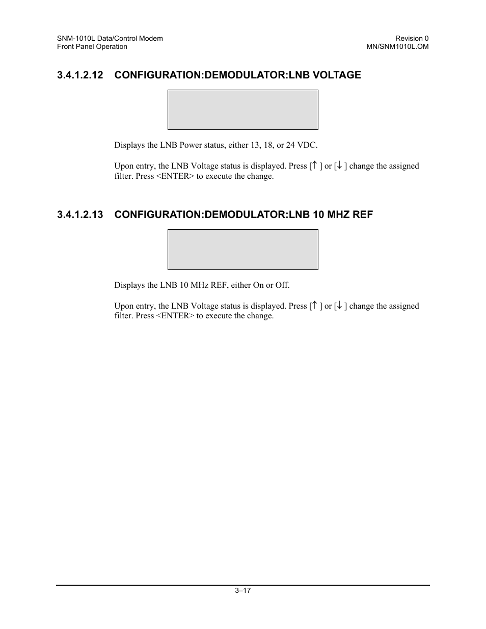 Configuration:demodulator:lnb voltage, Configuration:demodulator:lnb 10 mhz ref | Comtech EF Data SNM-1010L User Manual | Page 65 / 266