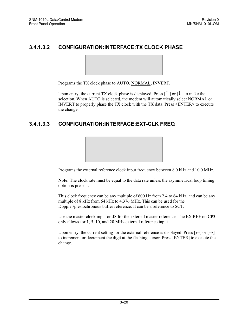 Configuration:interface:tx clock phase, Configuration:interface:ext-clk freq | Comtech EF Data SNM-1010L User Manual | Page 68 / 266