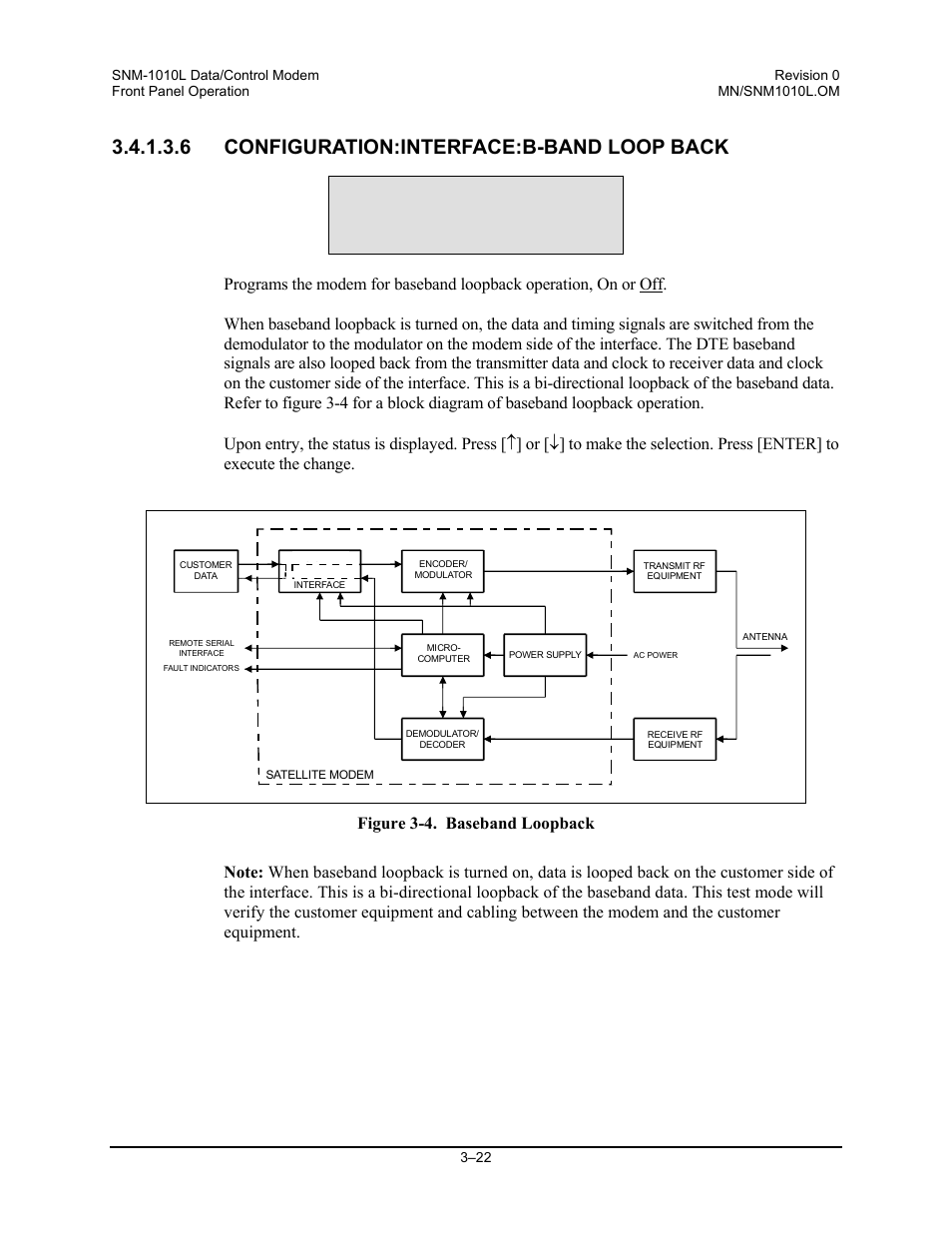 Configuration:interface:b-band loop back, 6 configuration:interface:b-band loop back, B-band loop back off | Comtech EF Data SNM-1010L User Manual | Page 70 / 266