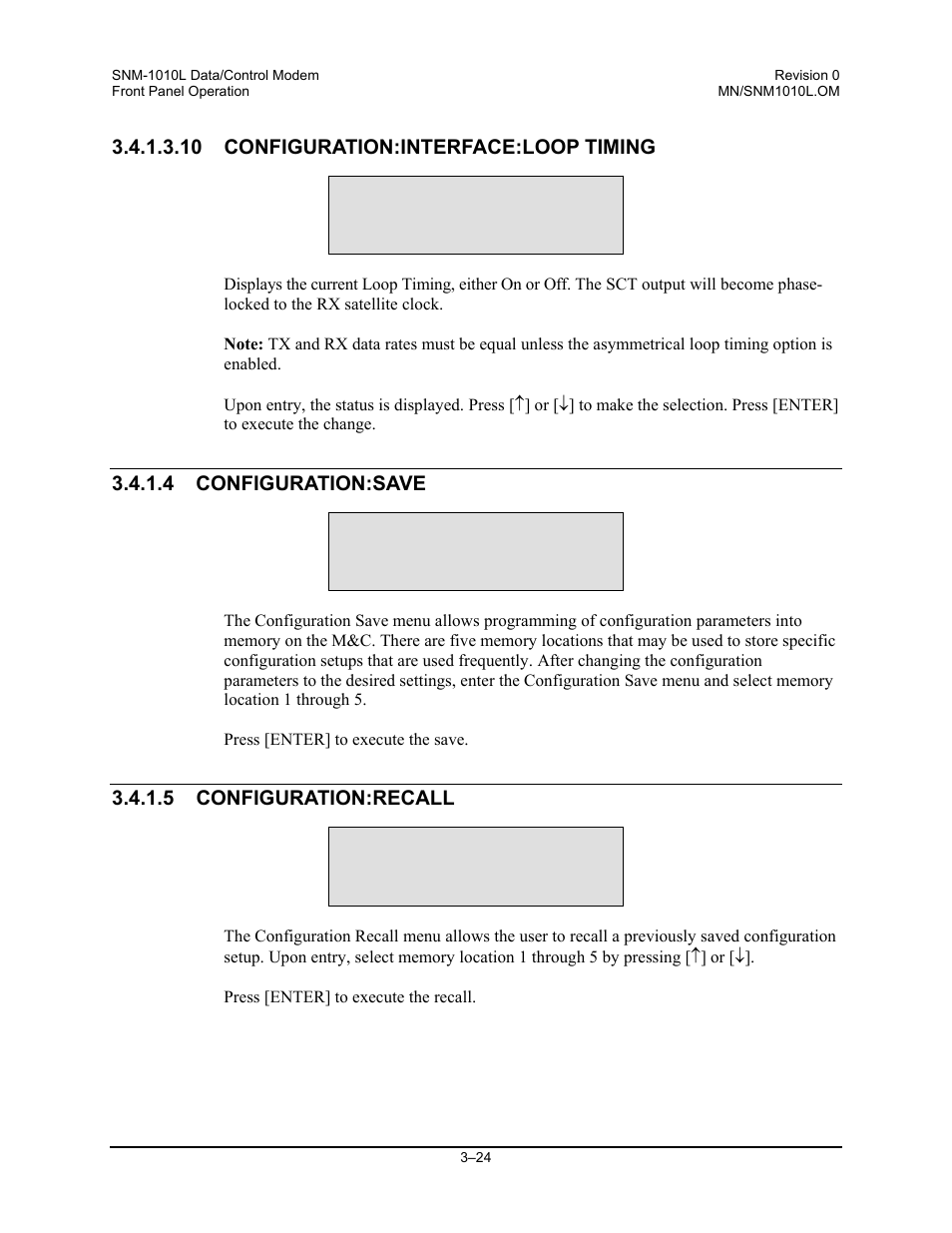 Configuration:interface:loop timing, Configuration:save, Configuration:recall | Comtech EF Data SNM-1010L User Manual | Page 72 / 266