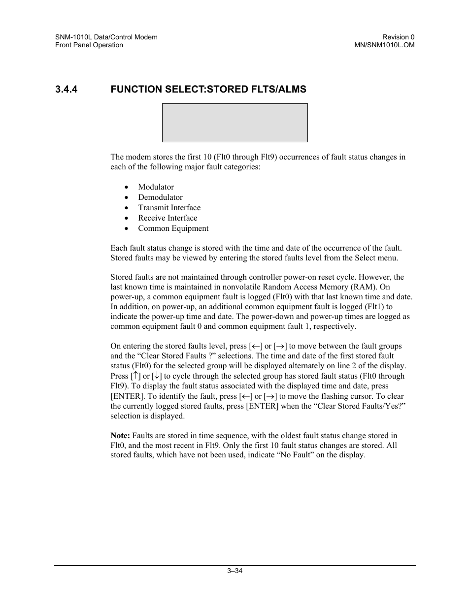 Function select:stored flts/alms | Comtech EF Data SNM-1010L User Manual | Page 82 / 266