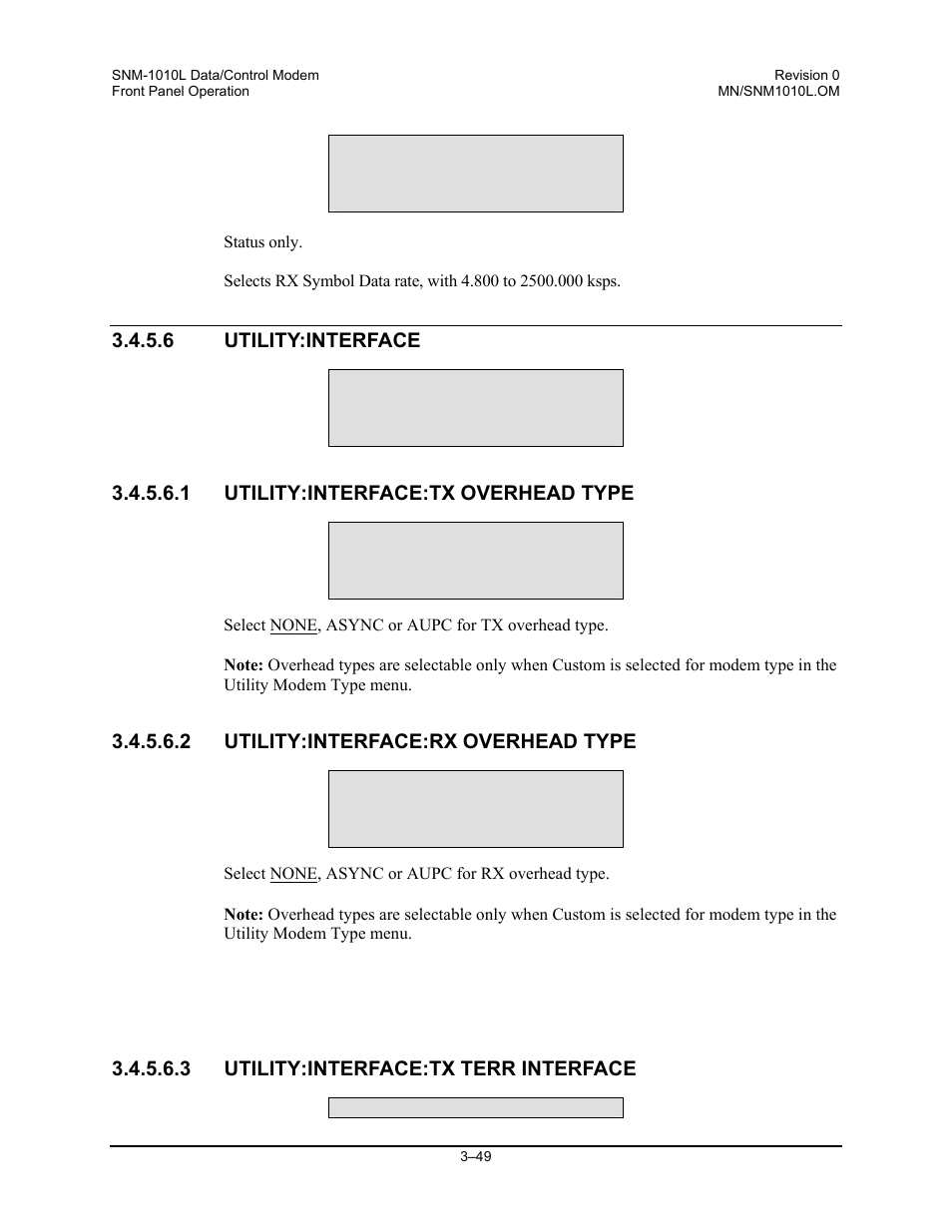 Utility:interface, Utility:interface:tx overhead type, Utility:interface:rx overhead type | Utility:interface:tx terr interface | Comtech EF Data SNM-1010L User Manual | Page 97 / 266