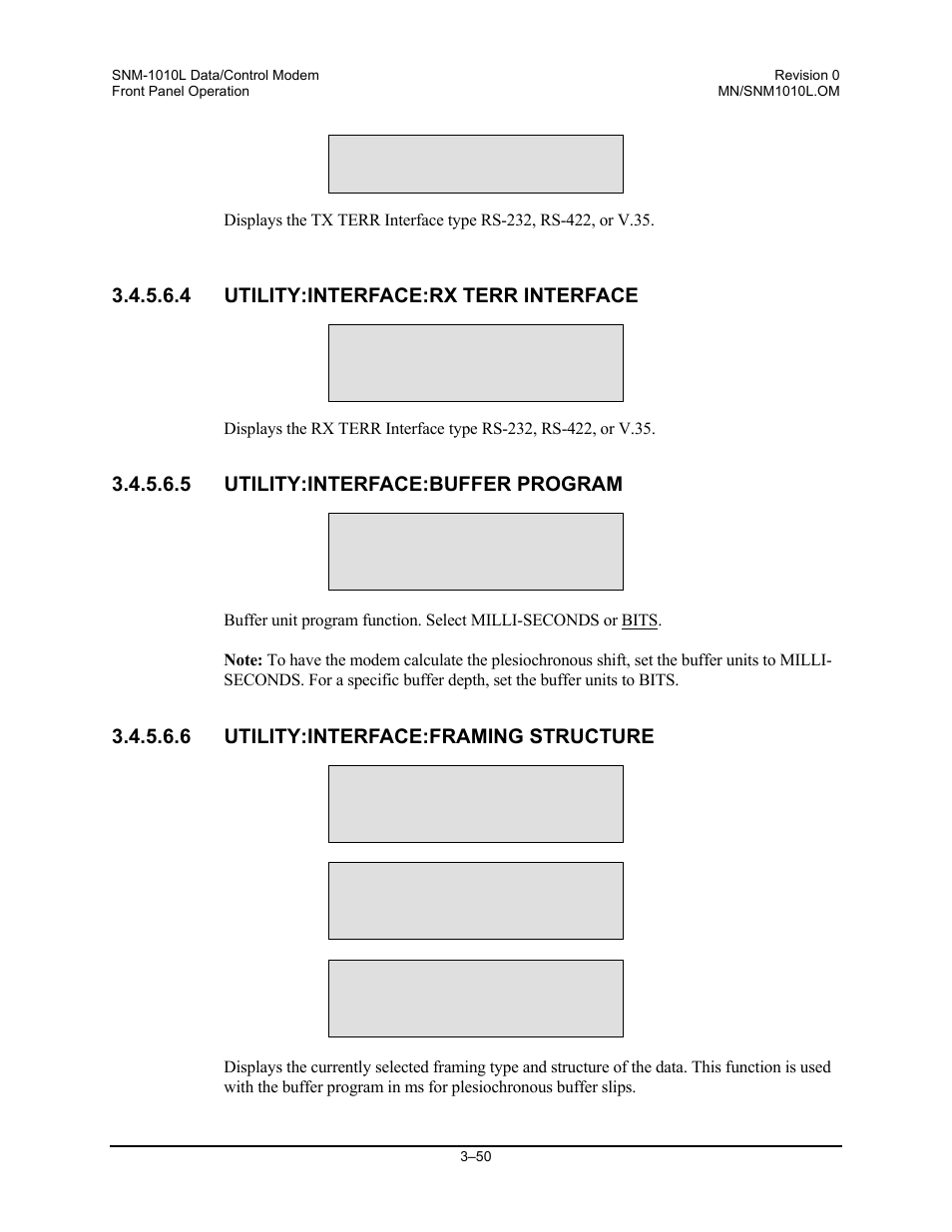 Utility:interface:rx terr interface, Utility:interface:buffer program, Utility:interface:framing structure | Comtech EF Data SNM-1010L User Manual | Page 98 / 266