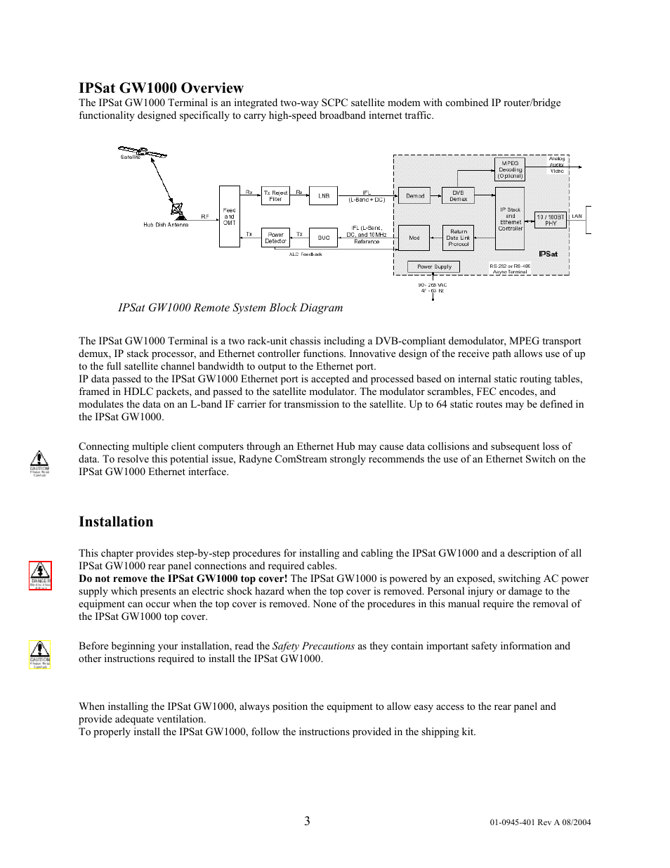 Ipsat gw1000 overview, Installation | Comtech EF Data IPSat GW1000 User Manual | Page 13 / 51