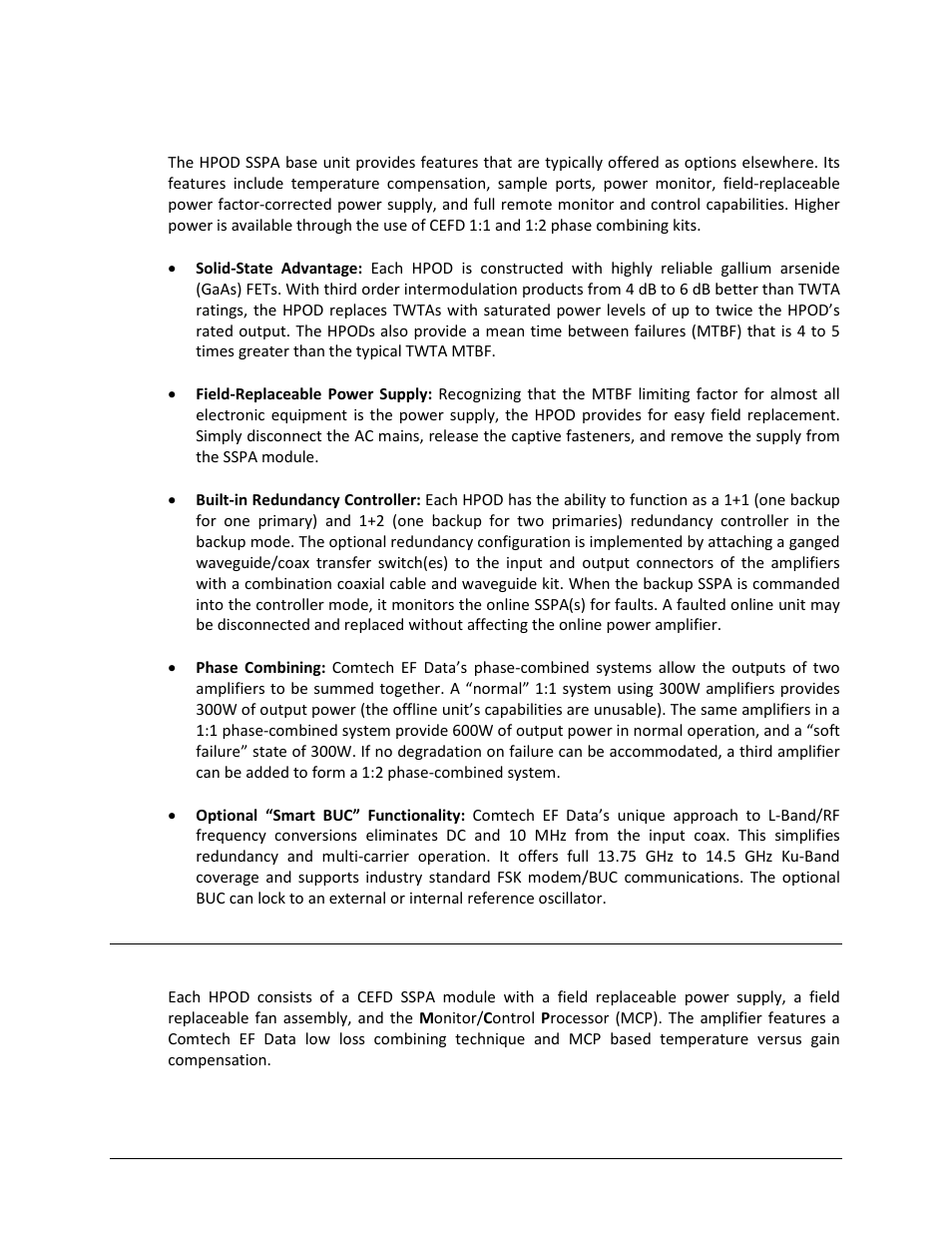 1 features, 2 functional description | Comtech EF Data HPOD User Manual | Page 20 / 150