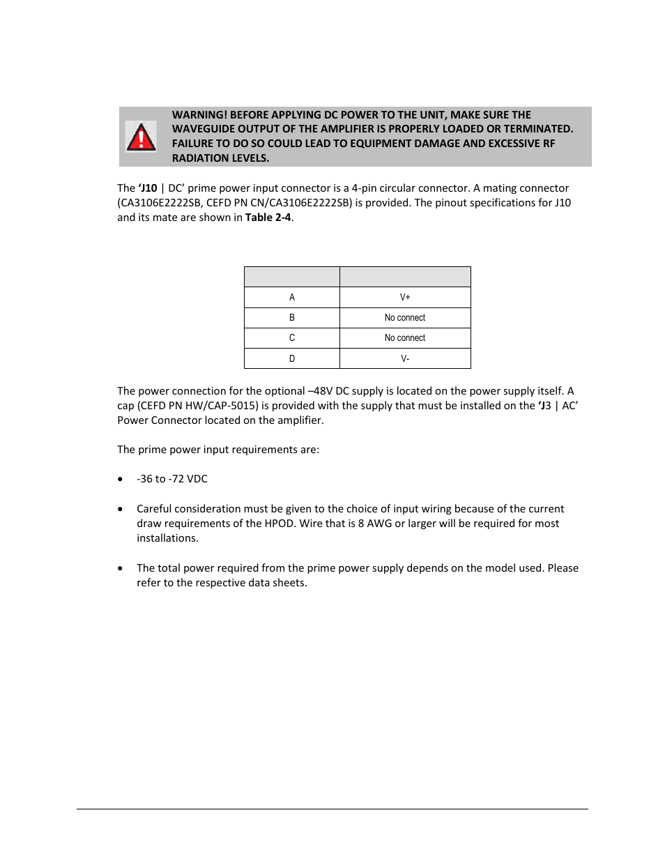 3 ‘j10’ connector: optional -48v dc power supply | Comtech EF Data HPOD User Manual | Page 32 / 150