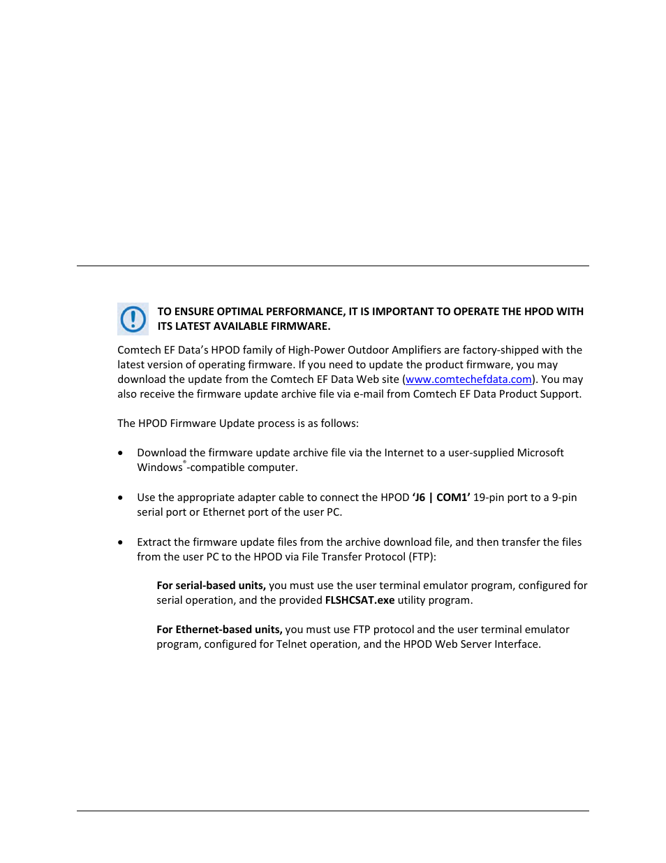 Chapter 3. updating firmware, 1 overview | Comtech EF Data HPOD User Manual | Page 37 / 150