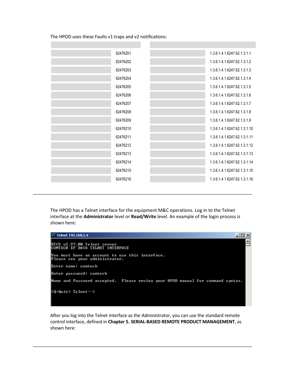 4 telnet interface | Comtech EF Data HPOD User Manual | Page 52 / 150